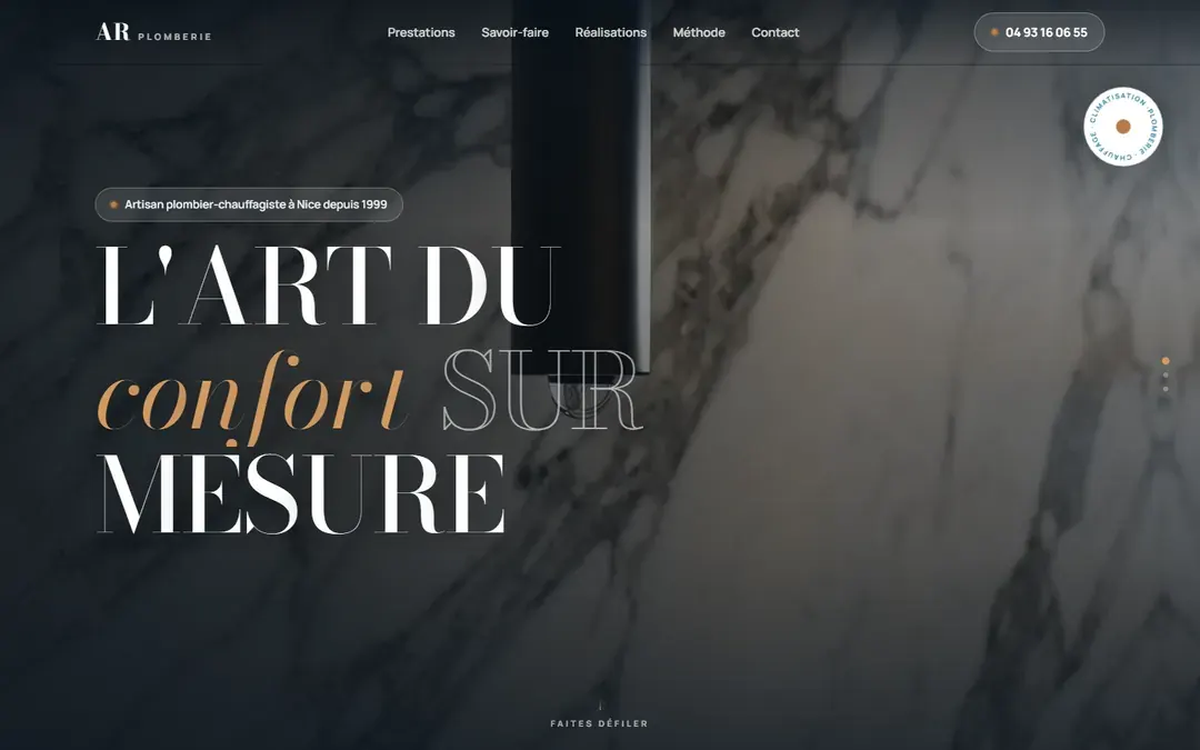 Page d'accueil du site AR Plomberie
